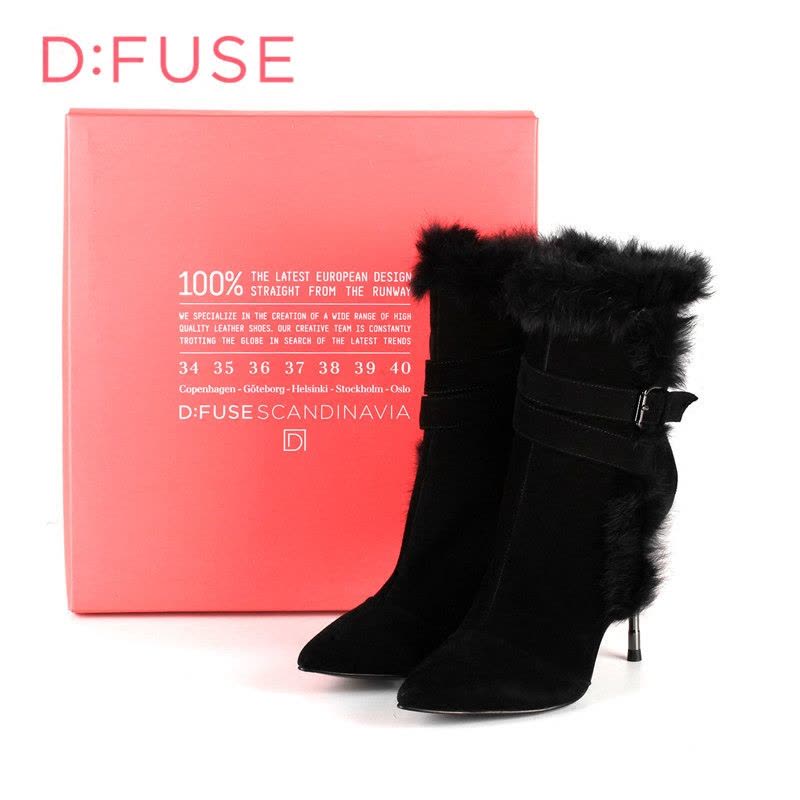 迪芙斯D:FUSE羊皮尖头高跟拉链皮带装饰深口女鞋DF44115191图片