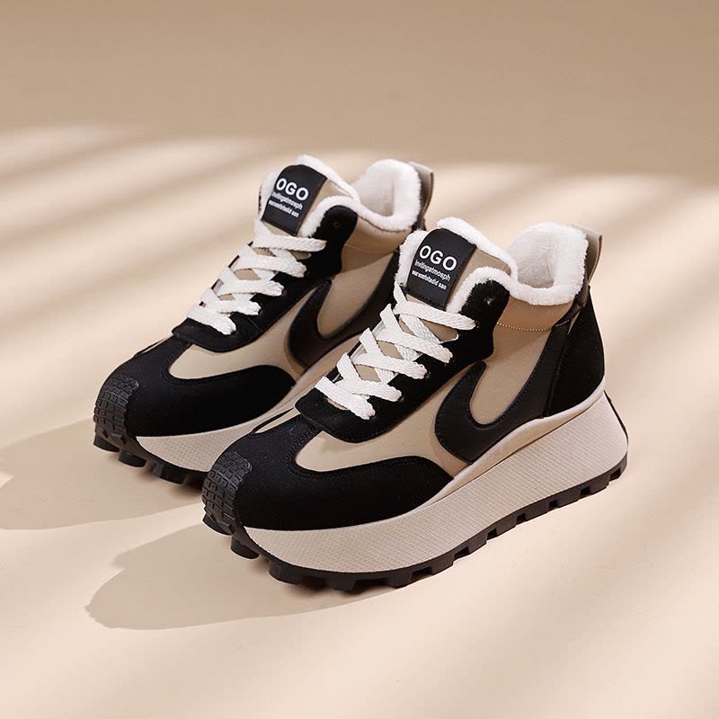 厚底女鞋新款冬季高帮加绒保暖老爹鞋百搭增高加绒图片