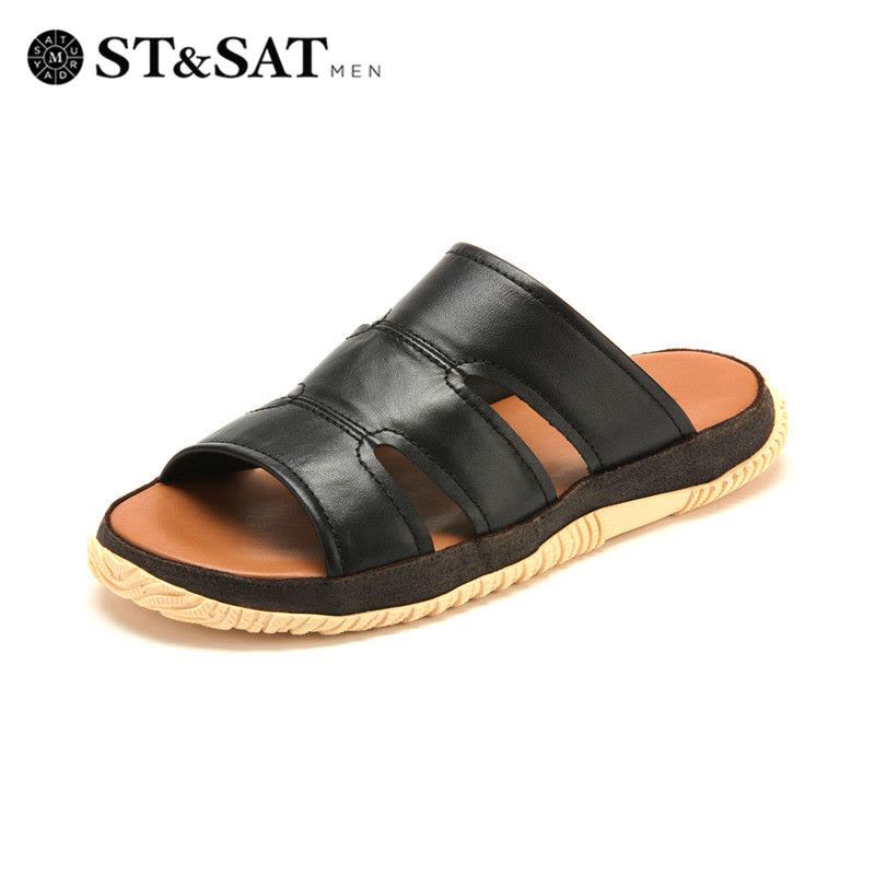 星期六ST&SAT春牛皮套脚低跟后空软底透气凉鞋男SS42127103图片