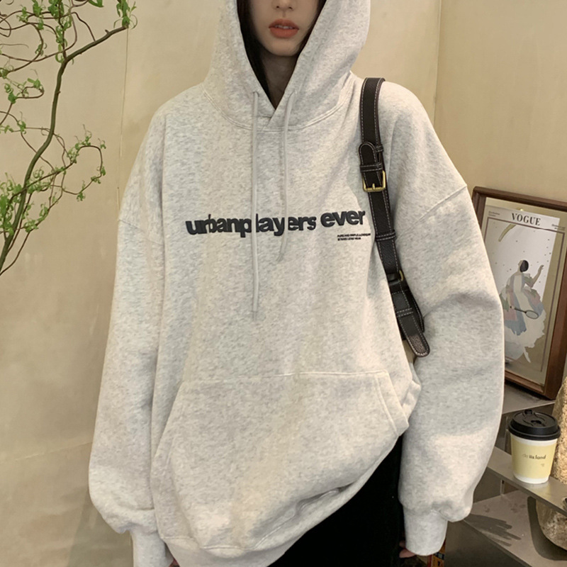 加绒连帽卫衣女秋冬宽松韩版新款女士学生上衣女装东南亚