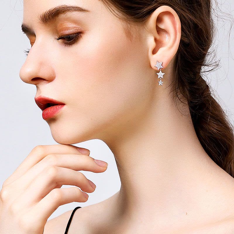 佰色传情BRIR纯银星星耳钉女简约气质耳环时尚精致短款耳饰图片