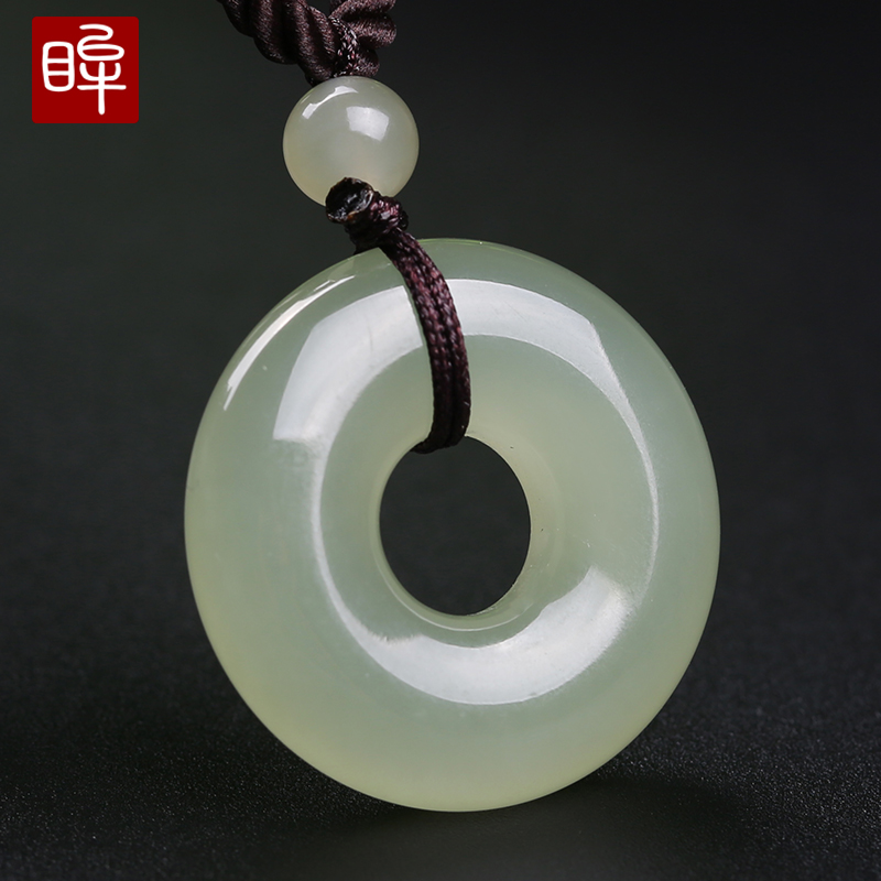 印象眸和田玉平安扣吊坠油润浅青玉圆形挂件男女款玉石坠子附送证书