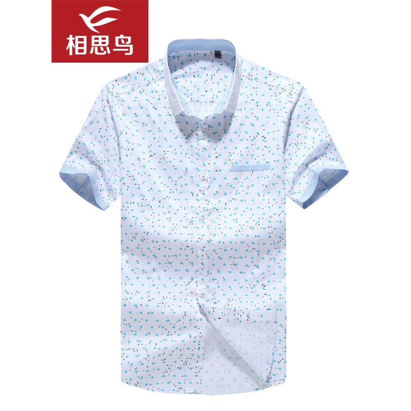 红豆相思鸟 男士休闲衬衫方领春季夏季新品时尚潮流2018新款