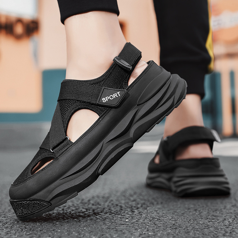 夏季新款男士运动凉鞋时尚厚底增高透气舒适沙滩洞洞鞋男鞋