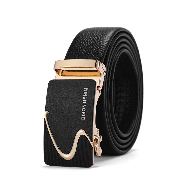 美洲野牛男士皮带头层牛皮青年休闲s型自动扣腰带男商务裤带