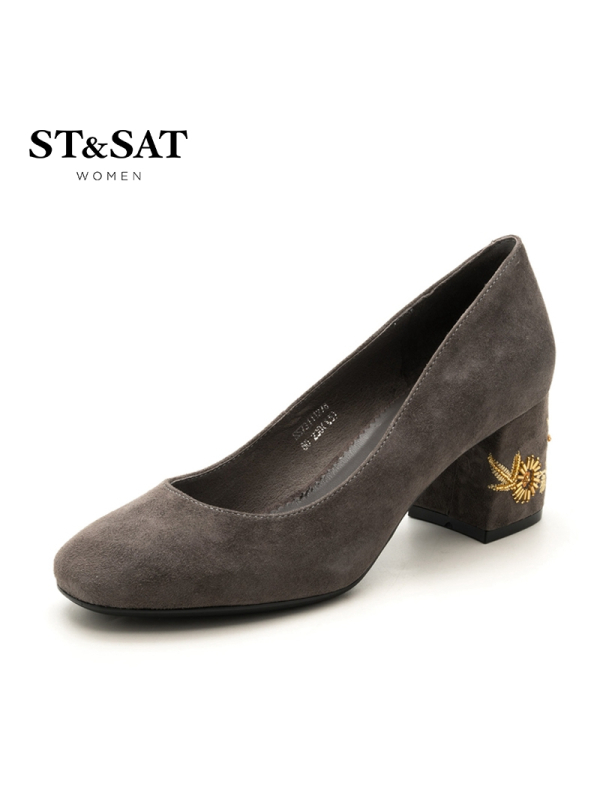 St&Sat/星期六商场同款羊反绒粗跟单鞋女鞋SS73111278