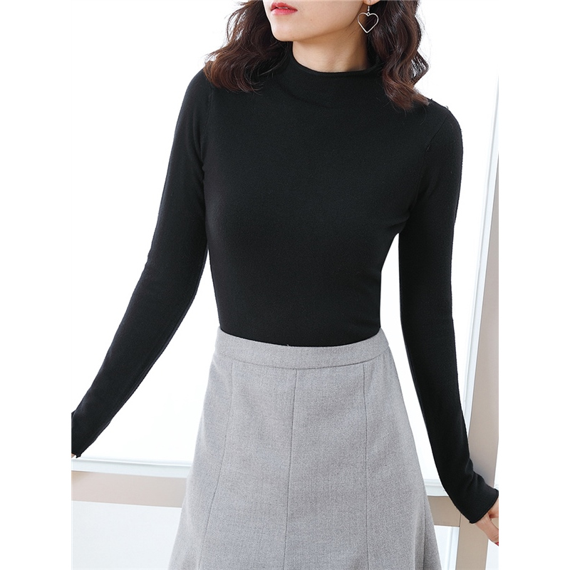 复古轻熟风纯色微弹宽松显瘦女款针织衫