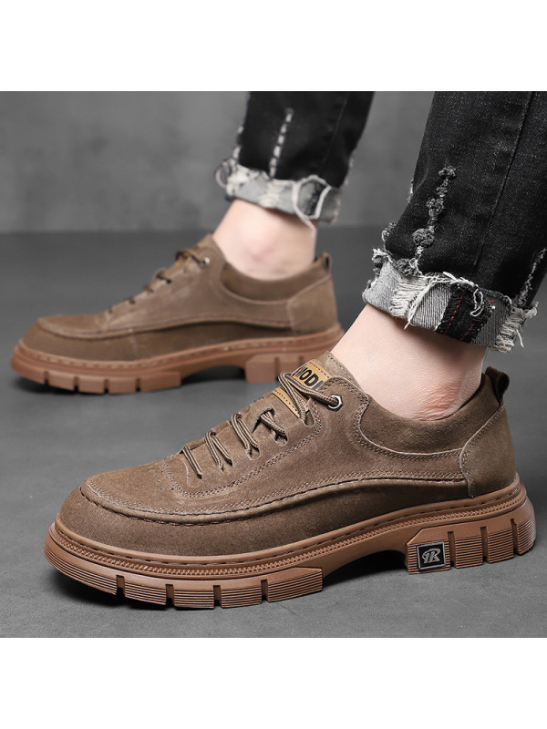 软底青年鞋新款透气工作鞋耐磨休闲皮鞋子细带简约真皮休闲男鞋子