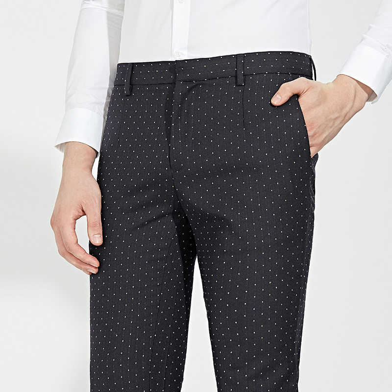 太平鸟男装男士时尚波点九分休闲裤直筒羊毛裤子男