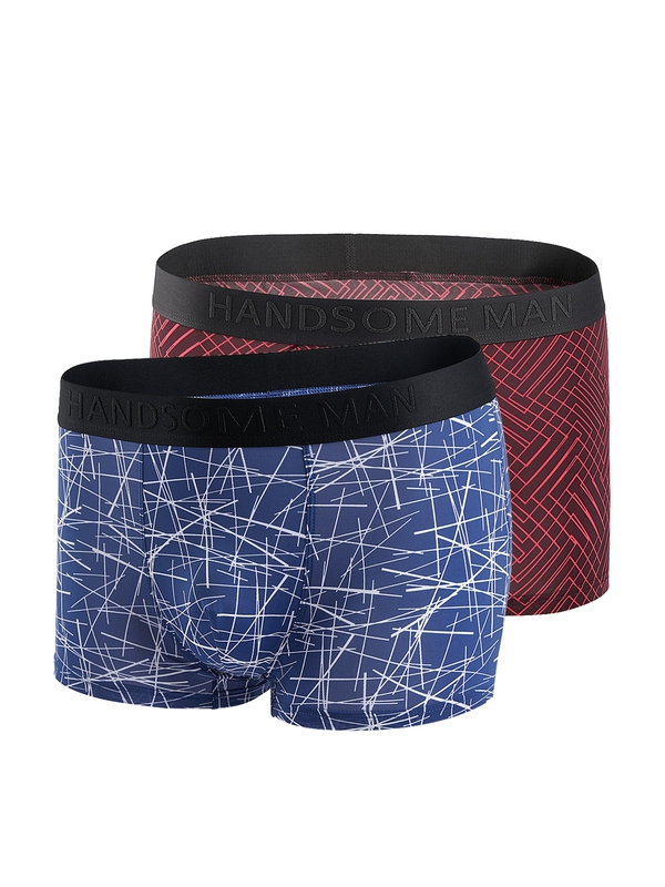 HLA海澜之家2019春季两条装印花中腰男士针织平脚短裤HUKAJ1R023A