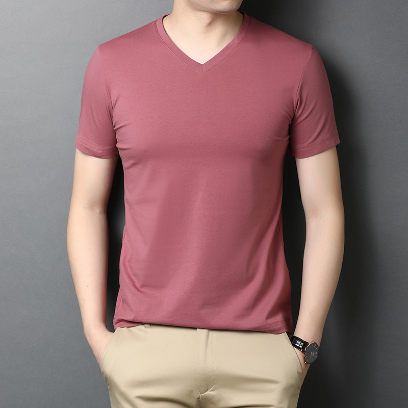 短袖t恤男棉t夏季韩版新款青年男装纯色棉v领套头男士t恤上衣