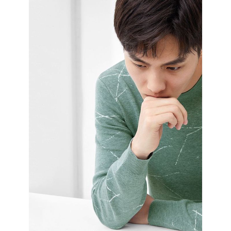 HLA海澜之家简约线条长袖毛衫2019秋季套头圆领长袖毛衫男HNZAD3R107A
