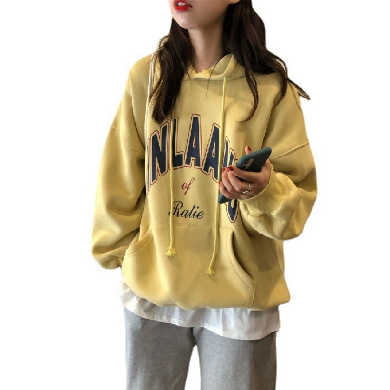 秋冬新款韩版加绒连帽卫衣女宽松韩版潮ins学生上衣外套女装