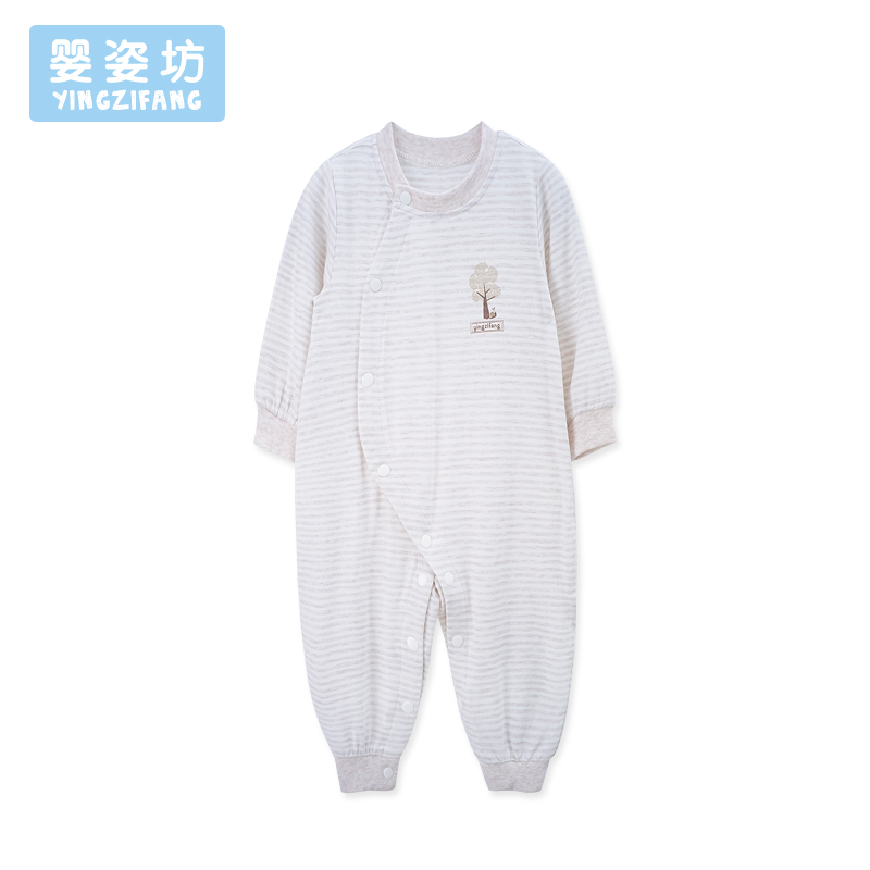 秋季新品男童女童休闲时尚韩版英伦条纹立领前开扣连体衣