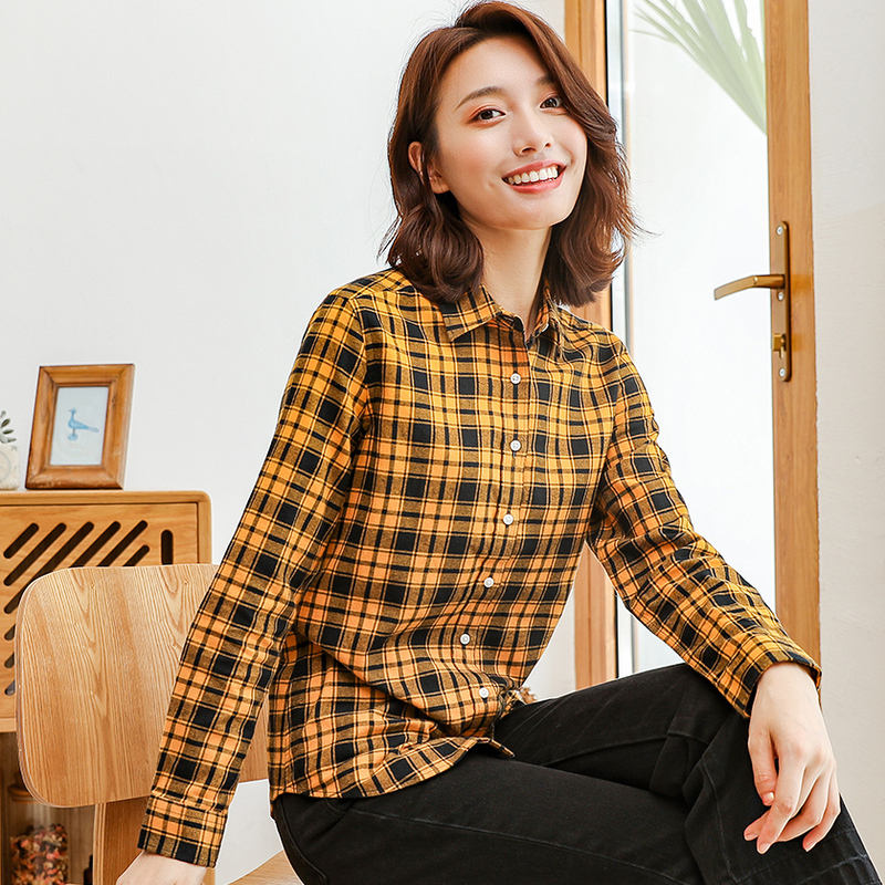 恒源祥格子衬衫女春装新款柔软纯棉长袖上衣2020新款时尚格纹衬衣
