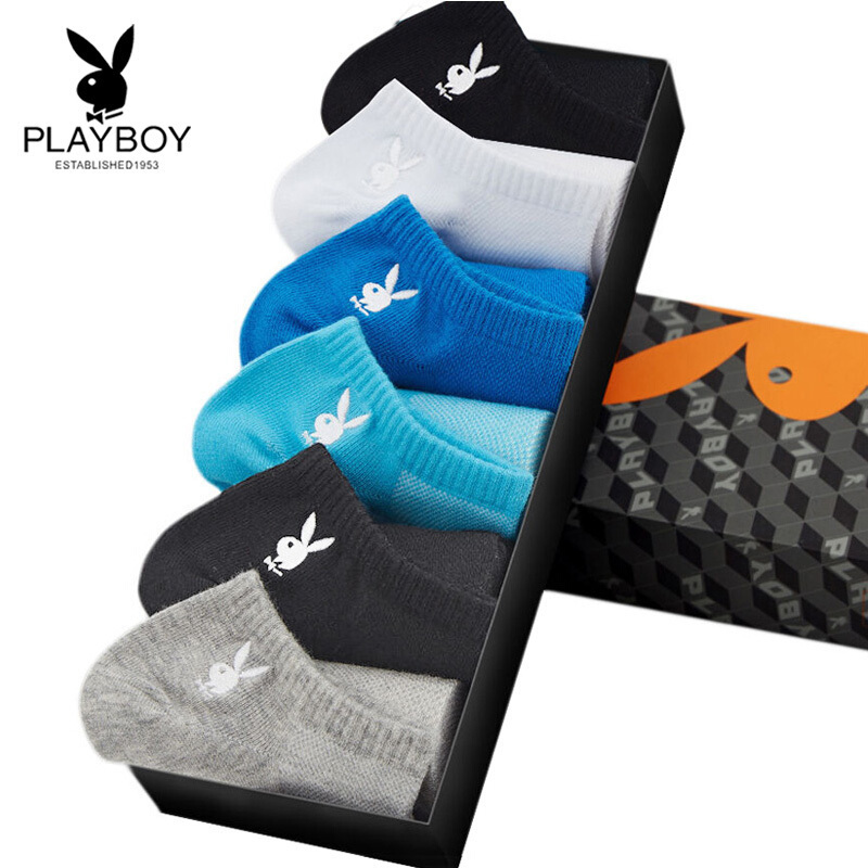 花花公子PLAYBOY 男士船袜四季低帮隐形男袜6双礼盒装