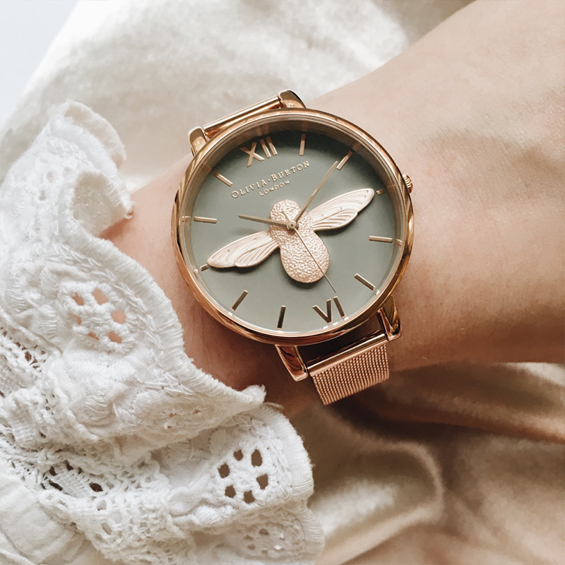 OLIVIABURTON进口 女士手表 3D小蜜蜂表盘皮带时尚网红石英表女OB15AM77