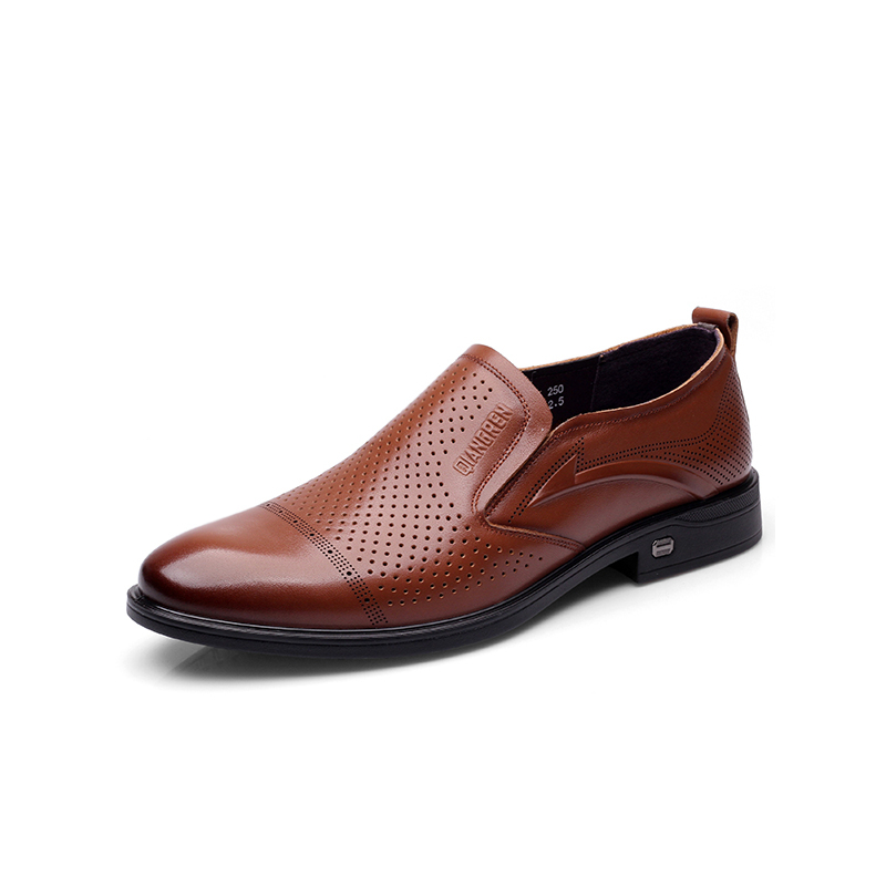 强人qiangren男鞋夏季男士商务正装皮鞋头层牛皮洞洞鞋男镂空真皮软底