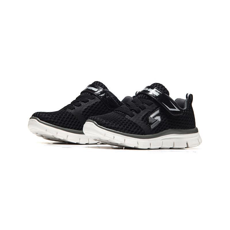 SKECHERS斯凯奇男小大童鞋魔术贴透气运动休闲鞋660014L 660014L/BKGY黑色+灰色