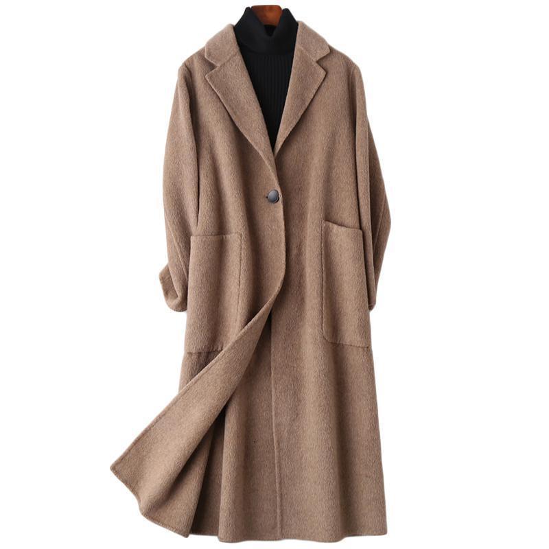 2019冬季新款羊毛呢子大衣女士时尚流行阿尔巴卡双面毛呢外套