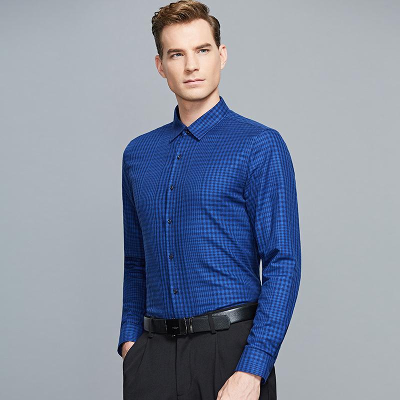 七匹狼长袖衬衫男商务休闲职业装男士衬衣2019秋季新款格子寸衫潮
