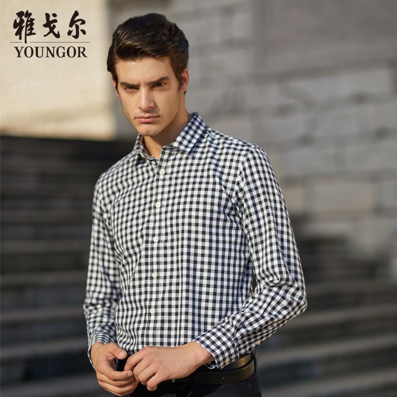 youngor雅戈尔秋冬新品男士商务正装纯棉黑色修身长袖衬衫404afy
