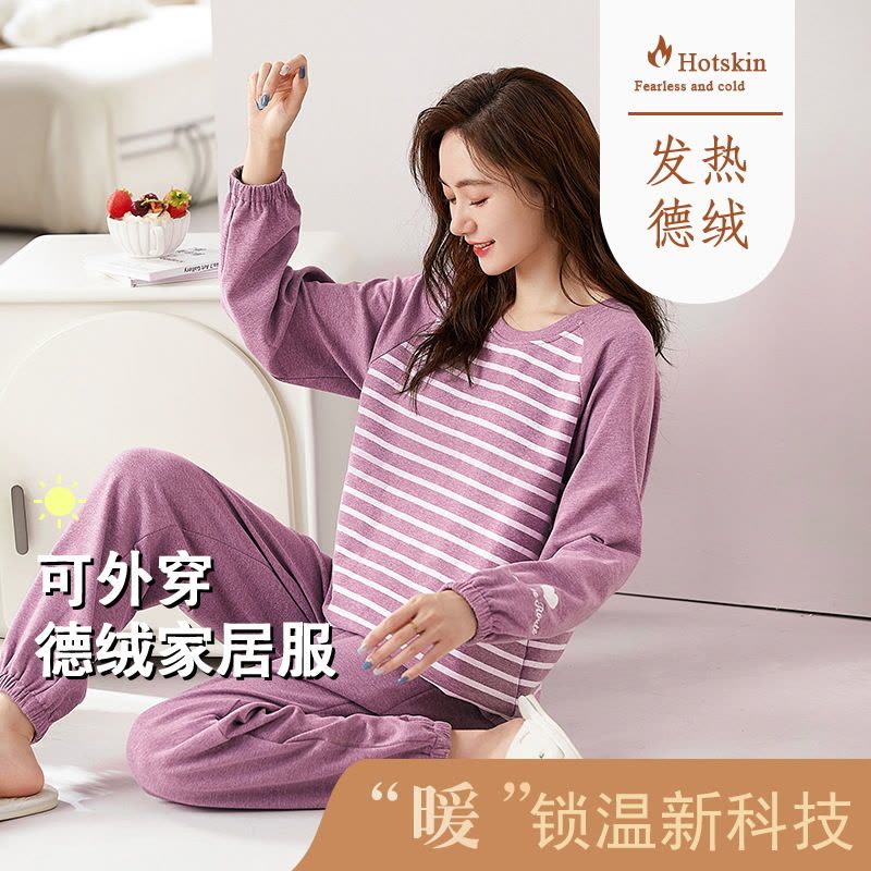 秋冬季睡衣女士新款德绒加厚加绒保暖长袖卡通宽松韩版家居服套装图片