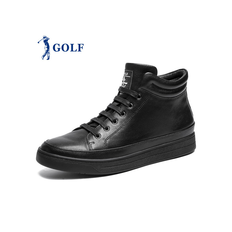 GOLF/高尔夫冬季新品时尚男靴子真皮高帮韩版靴子男黑色