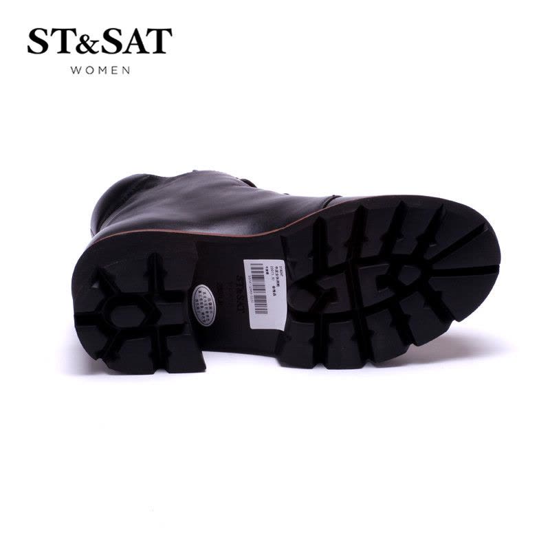 星期六ST&SAT牛皮圆头高跟系带纯色女靴SS54112983图片