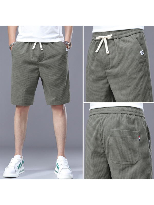 Ceba短裤男休闲裤韩版潮流夏季宽松男士玉米格中裤青年松紧五分裤