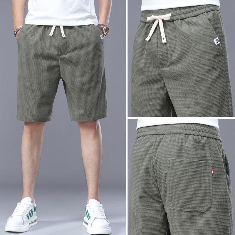 Ceba短裤男休闲裤韩版潮流夏季宽松男士玉米格中裤青年松紧五分裤图片
