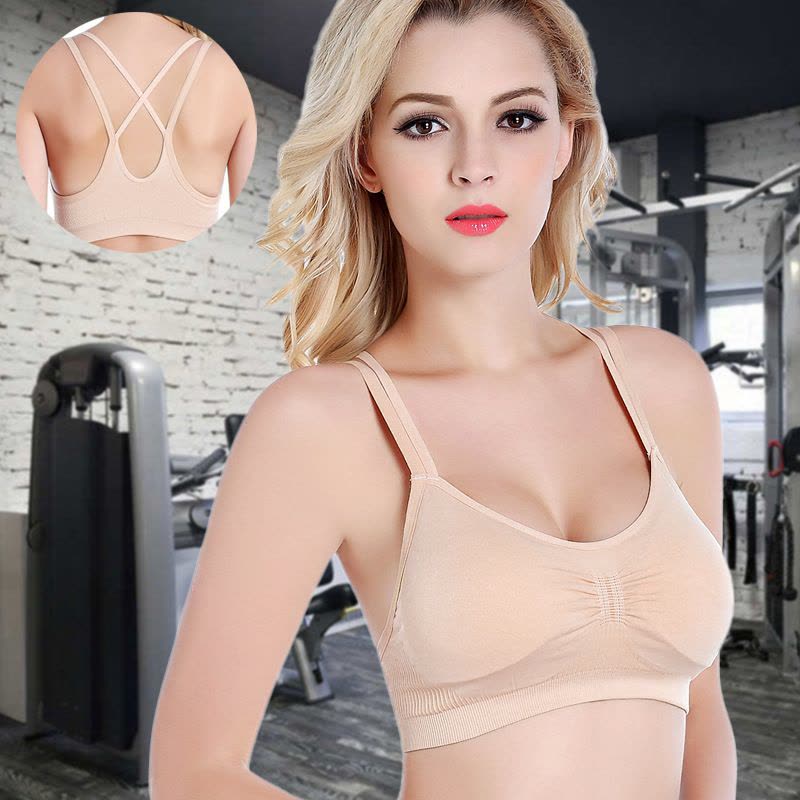 春夏无痕弹力吊带美背交叉文胸女无钢圈睡眠瑜伽跑步健身运动内衣图片