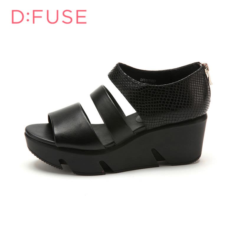 迪芙斯D:FUSE春专柜同款羊皮露趾百搭学生坡跟凉鞋女DF51111027图片