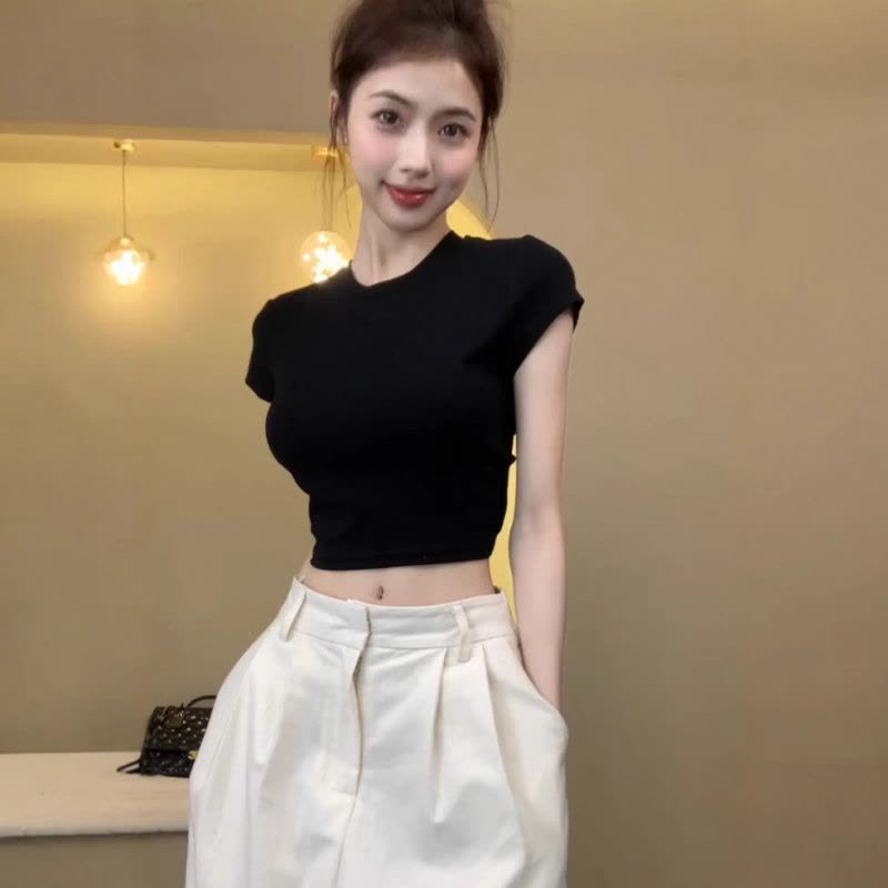 设计感纯欲风露背镂空抽绳上衣女夏季新款辣妹修身短款短袖T恤潮图片