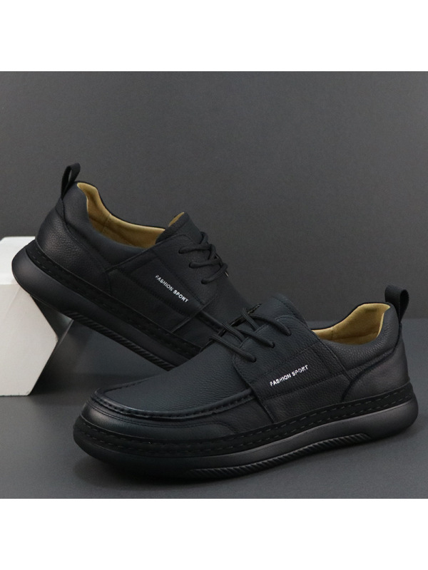 男款头层牛皮皮鞋欧洲站男鞋男士真皮歪头休闲鞋百搭潮流板鞋