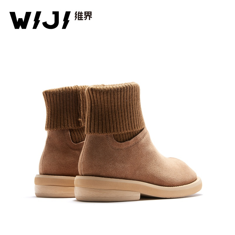 WIJI冬季新款时尚飞织沙漠靴休闲个性纯色透气舒适青春保暖女靴女