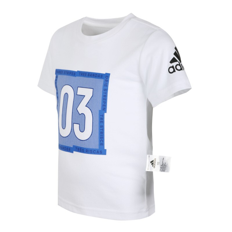 阿迪达斯儿童（ADIDAS）运动户外男女小童数字简约运动短袖T恤DW4099/DW4092
