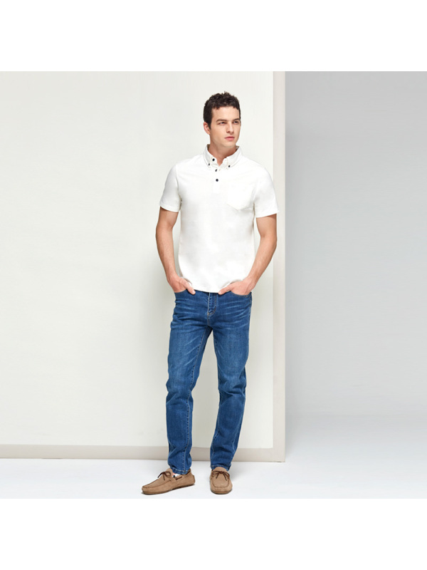 Dave Hill大卫山新款宽松全棉透气舒适休闲商务衬衫领短袖POLO男