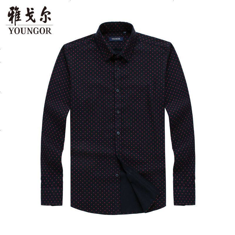 Youngor/雅戈尔秋冬新品男士商务正装纯棉蓝色绒面修身长袖衬衫180FFY