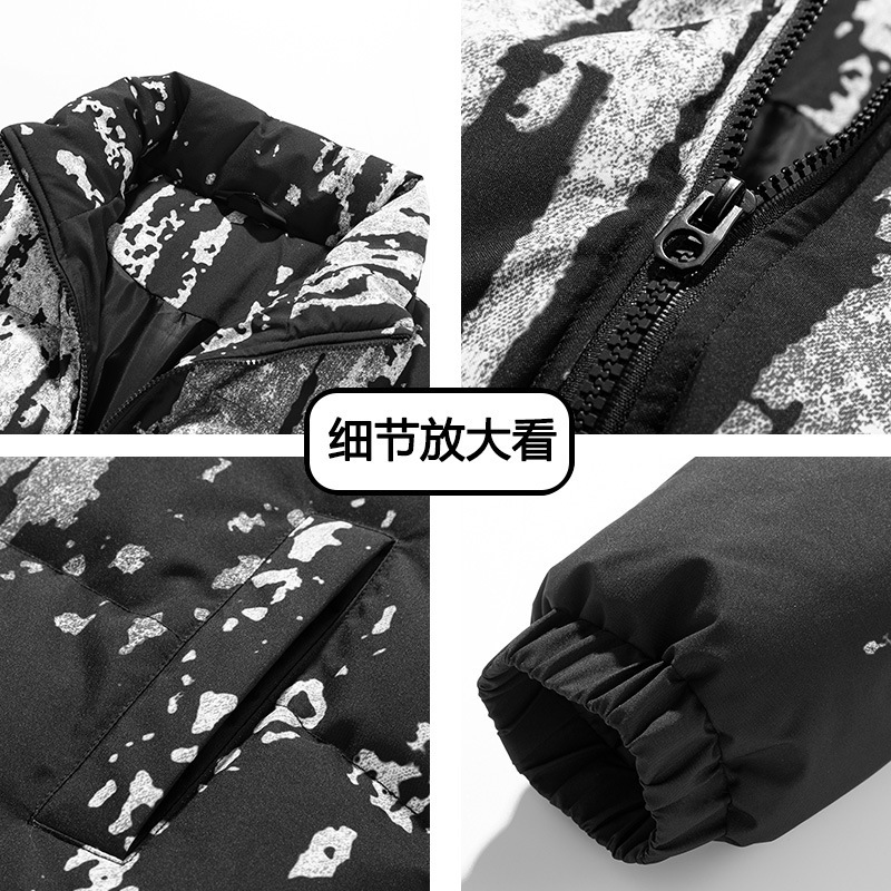 秋冬季新款情侣扎染渐变棉衣男女同款美式潮牌立领面包服宽松棉袄