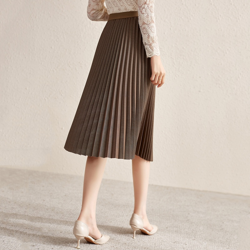 ounixue欧昵雪优雅中长款a字裙秋冬季琴褶呢子裙弹性橡筋休闲半身裙女