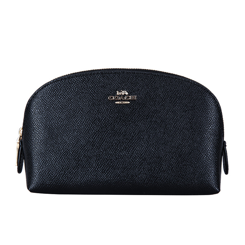 COACH 蔻驰 奢侈品 女士专柜款黑色皮质化妆包