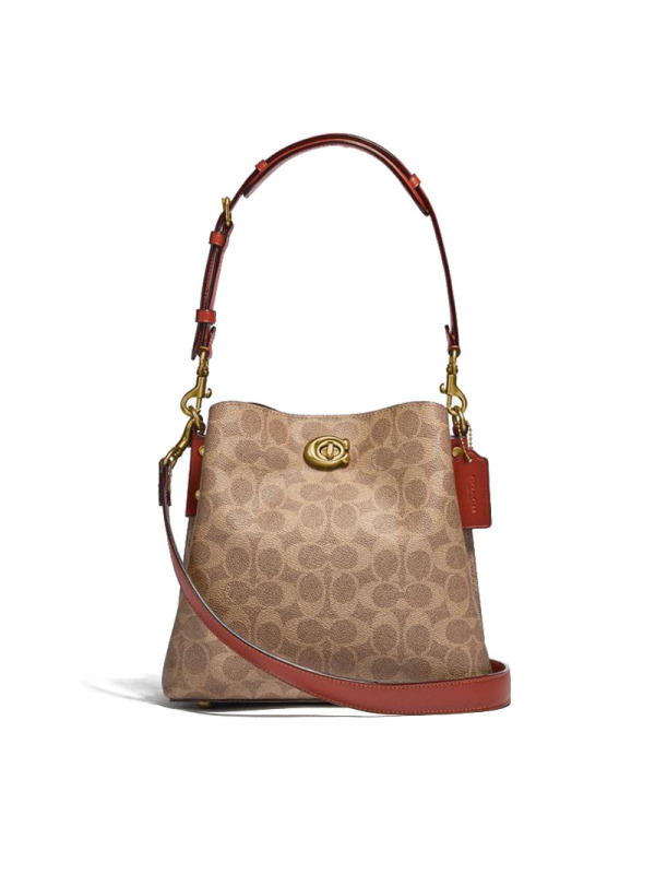 COACH 蔻驰 WILLOW 单肩包 水桶包 椭圆扣 织物拼皮 C3890 预售