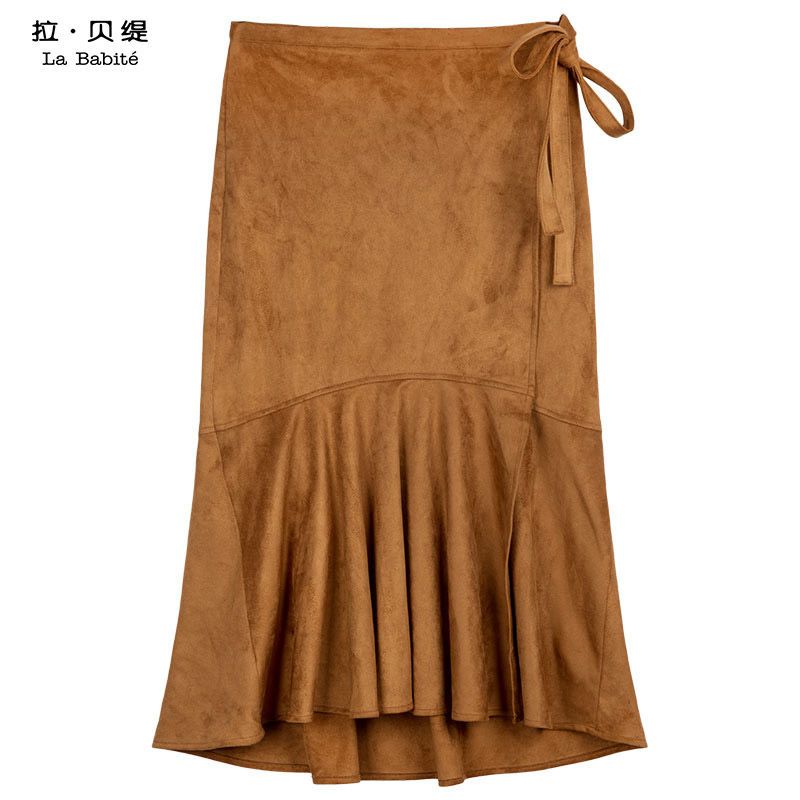 拉贝缇秋装半身裙仿麂鹿皮绒印花时尚休闲高腰中长款裙女60300329