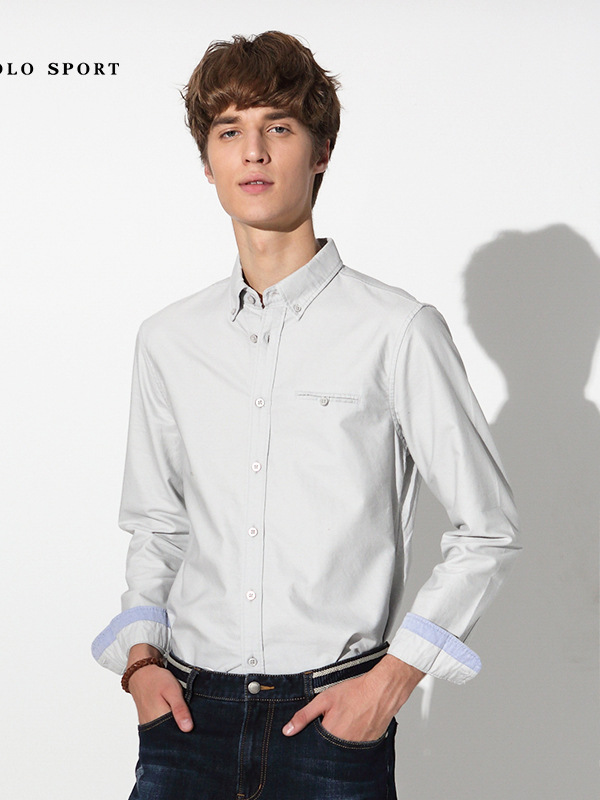 polo sport 长袖衬衫男秋冬季时尚休闲新品舒适柔软衬衫男 浅灰色