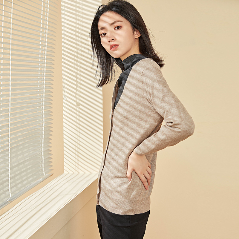 千仞岗2021春季新款女士毛衣针织开衫纯色百搭打底衫
