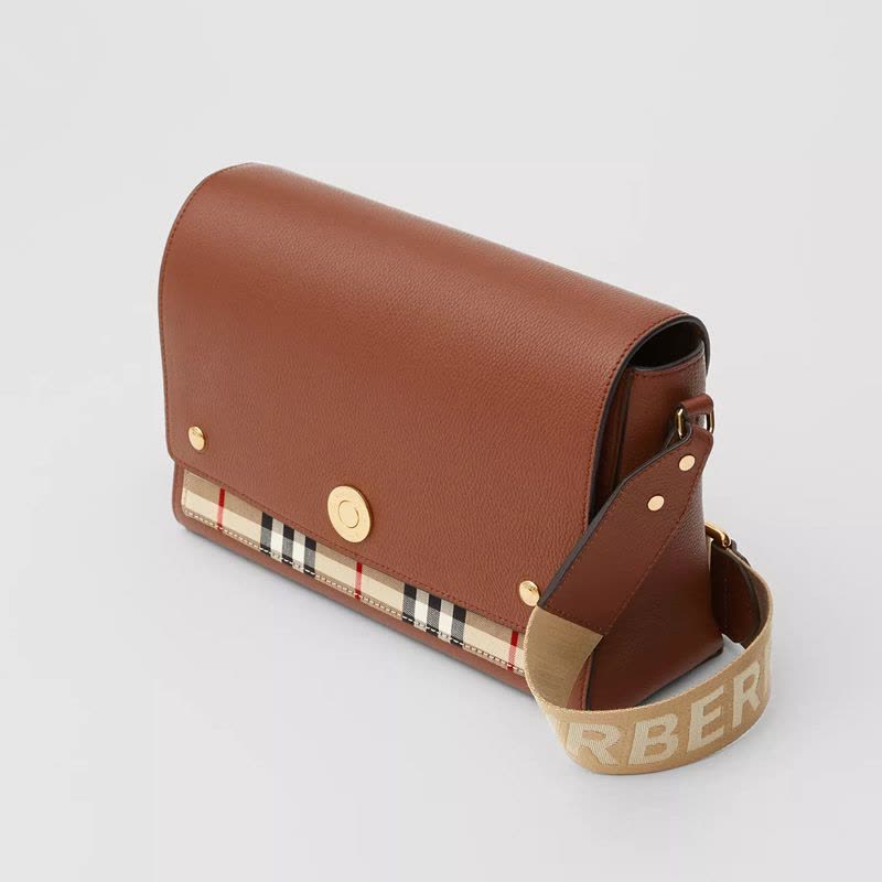 预订BURBERRY/博柏利 Vintage 格纹拼皮革 Note 斜背包 25*8.5*18CM图片