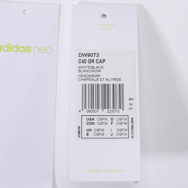 adidas阿迪达斯NEO男帽休闲白色帽子遮阳帽鸭舌帽DW9073 DW9073白+黑