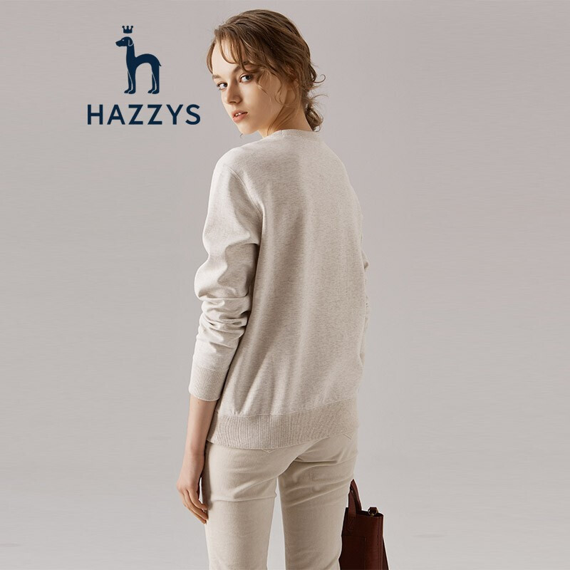 哈吉斯HAZZYS 秋季英伦都市纯色动物图案女女士圆领卫衣