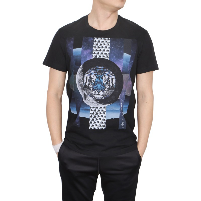 VERSACE JEANS男士黑色棉质短袖T恤衫B3GRA75C 30134 899